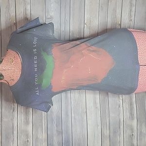 All You Need Is Love Graphic Tee in Charcoal with Coral Heart